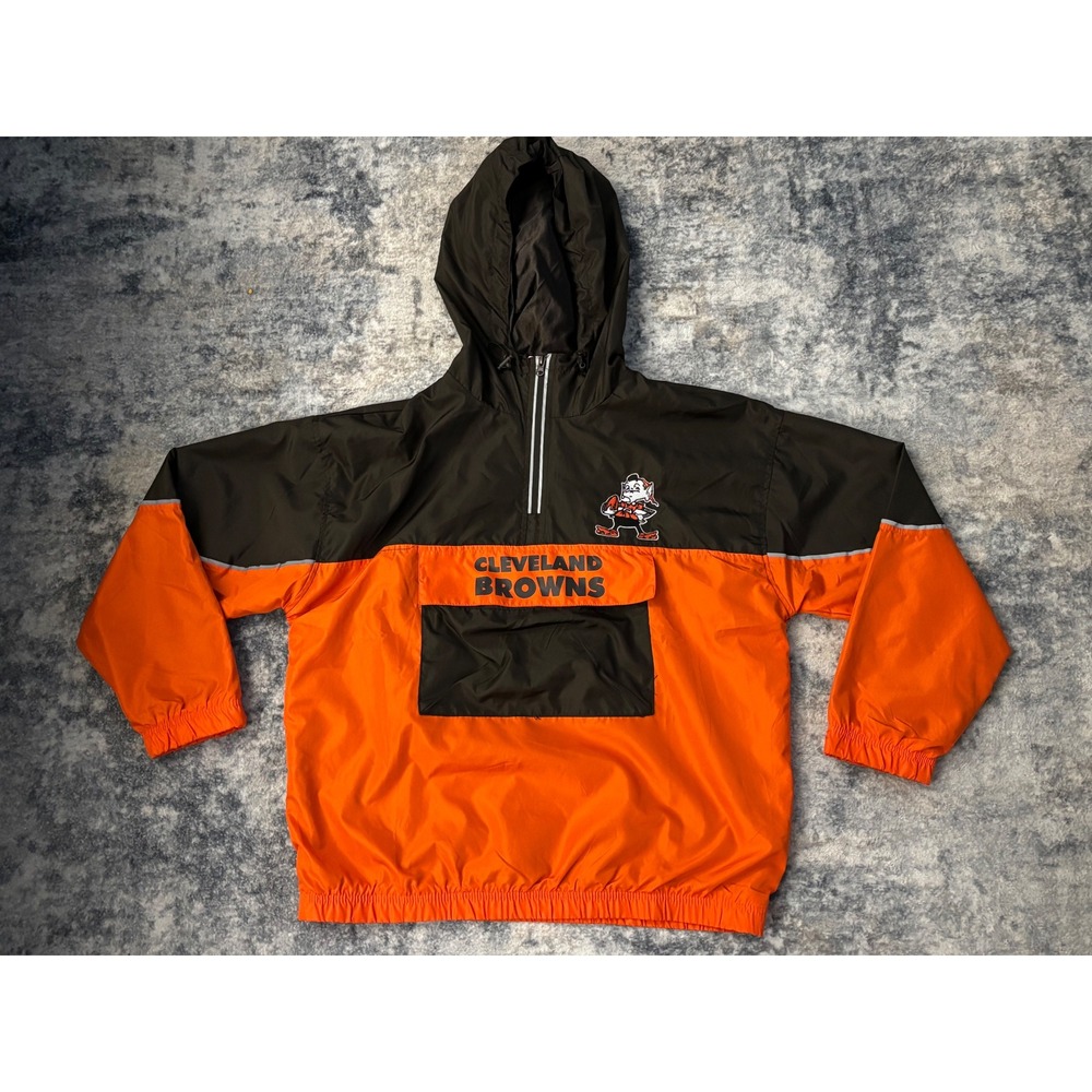Vintage Cleveland‎ Browns NFL 1/4 zip Jacket Men's L Brownie The Elf Windbreaker
